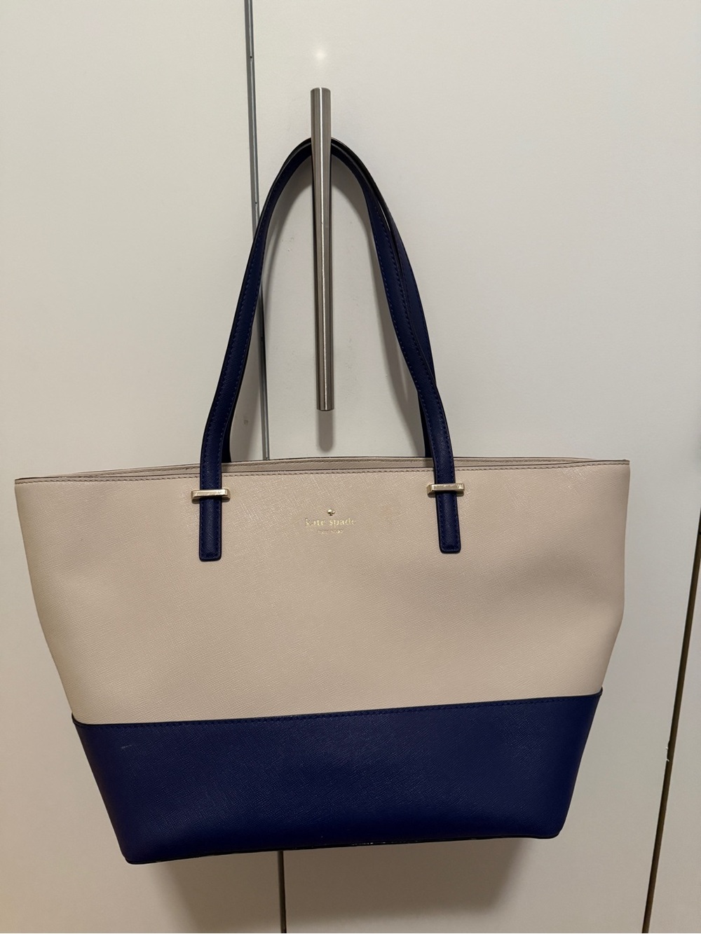 kate spade Two-Tone Cream and Navy Leather Tote